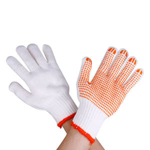OEM Factory Directly Supply Seamless <b>Knitted</b> Single Side PVC Dotted <b>Gloves</b> Heavy Duty Working Men Orange Dots Cotton Safety Hand - Product Image 1