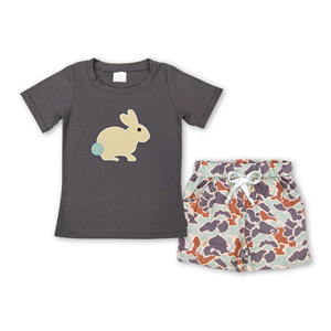 OEM/ODM/RTS Pantalones cortos de camuflaje con diseño de conejo para niños, conjuntos de Pascua para niños, ropa infantil para niños, ropa para bebés. - Product Image 4
