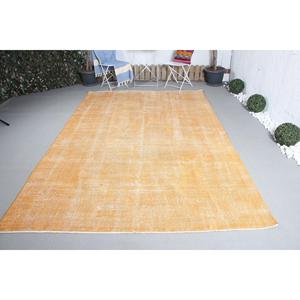 6.7x10.3 ft Turkish Rug, Large Vintage Rug, <b>Yellow</b> Floral Rug - Product Image 1