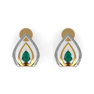 Sólido 18K oro amarillo Natural Pave diamante Esmeralda gota Stud pendientes regalo para amor venta al por mayor piedras preciosas fabricante de joyería fina - Product Image 5