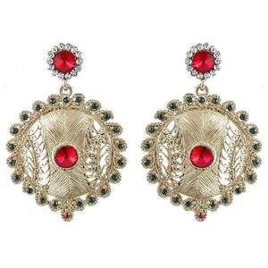 Boucles d'oreilles pendantes plaquées or Kriaa avec manchette fine en pierre d'Autriche rouge 1302031 - Product Image 1