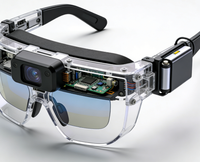 Modèle de prototype de lunettes intelligentes à réalité augmentée futuristes avec lentille holographique transparente et capteur LiDAR intégré