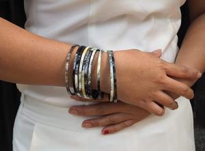 Handmade Natural Buffalo Horn Flower Pattern Christian <b>Charm</b> <b>Bracelet</b> Bangle Set Unique Skinny Bangles Tribal Jewelry Fashion - Product Image 5