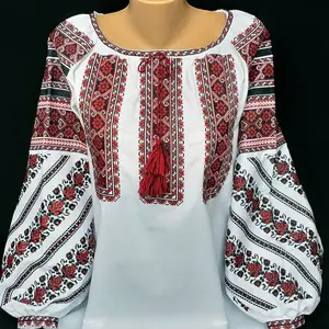 女式春季衬衫和衬衫十字绣刺绣罗马尼亚衬衫棉夏装复古罗马尼亚衬衫波西米亚风