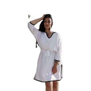 Nuevo verano Mujer moda Casual vacaciones desgaste corto Mini longitud 3/4 mangas con cordones corto mujeres vestido ahuecado elegante Casual - Product Image 3