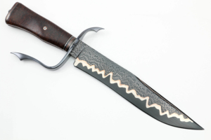 San Mai cobre HOJA DE Damasco cuchillo Bowie con mango de madera cubierta de cuero personalizable OEM DIY cuchillos de supervivencia al aire libre - Product Image 5