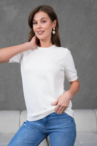 T-shirt à col rond pour femmes à manches courtes en tricot T-shirt confortable et élégant respirant à boutons Service OEM de haute qualité - Product Image 2