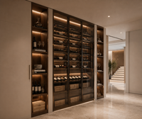 Armoire de salon moderne de luxe KEJIA avec porte en verre et éclairage LED, armoire à vin modulaire en bois sur mesure pour projet de villa