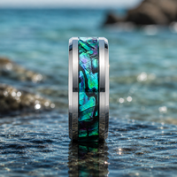 Bague en acier inoxydable personnalisée avec incrustation de coquille d'ormeau irisée, prix d'usine JLM, pour homme et femme, bijoux de mariage