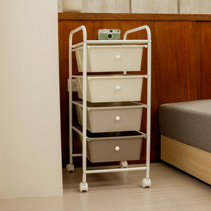 Minimalist 4-Drawer Mobile Storage <b>Trolley</b> <b>White</b> Plastic Bedroom Office Organizer with Wheels - Product Image 1