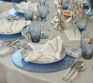 ที่รองจานทรงกลมทำมือที่สะดุดตาหอยมุกธรรมชาติที่ชาร์จแบบโมเสกอุปกรณ์รับประทานอาหารงานแต่งงานออกแบบได้ตามต้องการ - Product Image 4