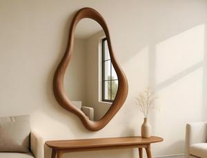 Art <b>Deco</b> Asymmetric Oak Wood Handmade Eco-Friendly Lightweight Decorative Wall <b>Mirror</b> KALATRI Brand Hotel Home Use at Low Price - Product Image 5
