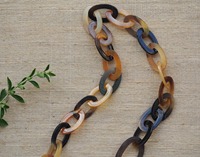 Collier vintage à perles en corne, unisexe, maillons ovales multicolores, luxe, 18 pouces, ensemble complet, toutes saisons, usage quotidien