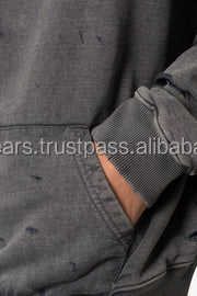 Sudadera con Capucha de Manga Larga para Hombre, Estilo Europeo Americano, Lavado Ácido, Desgastada, 100% Algodón, Lisa, Anti-Pilling - Product Image 4