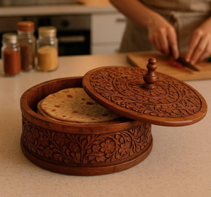 Caja Redonda de Madera para Chapati de Lujo con Tapa de Vidrio, Hermosa Cacerola para Cocinar en Casa, Almacenamiento y Servicio de Cocina por Tradebyd - Product Image 6
