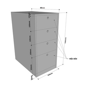 Minimalist Design Personal <b>Locker</b> with 4 Drawers 75cm High Rubber Wood TCN68020 for Office & Gym Use - Product Image 4