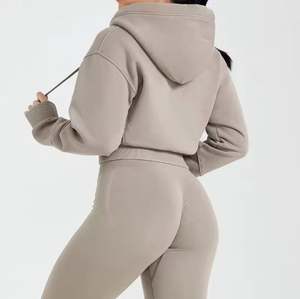 Fabricant de sweat à capuche avec logo personnalisé pour les femmes taille XS haut court bloc de couleur manches croisées sweat-shirt d'hiver services OEM - Product Image 4