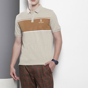 เสื้อยืดโปโลผ้าโพลีเอสเตอร์สำหรับผู้ชายผ้าคอตตอนแห้งเร็วระบายอากาศได้ดีสวมใส่สบายดีไซน์สีพื้นพิมพ์ลายถัก - Product Image 4