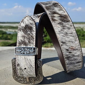 Cinturón de Cuero Vacuno Genuino con Hebilla de Aleación, Estilo Vaquero Occidental, Accesorio Retro Vintage y Elegante - Product Image 1