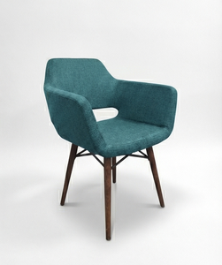 Nouvelle chaise de café scandinave moderne en tissu avec pieds en bois, accoudoirs ergonomiques et dossier découpé pour restaurant/hôtel/appartement/école/maison - Product Image 5