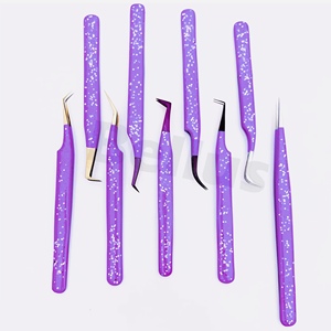 Pince à cils en acier inoxydable de précision à paillettes violettes élégantes Option de logo personnalisé pour les ventilateurs d'extension de volume - Product Image 2