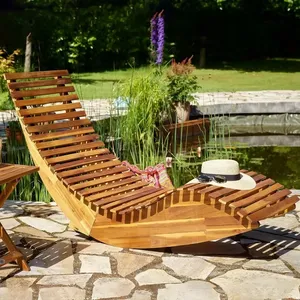 Ergonomic <b>Teak</b> Lounge <b>Chair</b> with Curved Slat Design Eco-Friendly & Durable for Indoor/Outdoor Relaxation - Product Image 6
