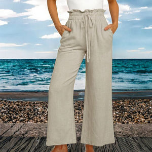 Pantalon Palazzo Capri en Laine Plissée Formel pour Femme, Taille Mi-Haute Élastique, Imprimé Animal, Coupe Droite, Collection Automne - Product Image 4