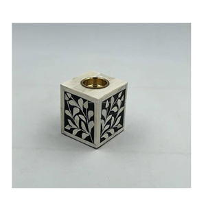 KISWAH CRAFT Handmade Bone Inlay Incense Burner with Black Leaf Inlay Pattern <b>Cube</b> Shape Eco-Friendly Religious Use All-Season - Product Image 1