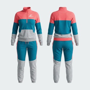 Conjunto Deportivo de Forro Polar para Mujer, Estampado Informal de Invierno, con Cremallera Completa, Patrón Sólido, Secado Rápido, 300g Poliéster/Algodón, Cuello Redondo, Corte Regular - Product Image 2