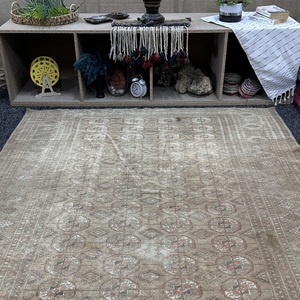 Turkish Area Rug 5.4x6.1 ft (165x185 cm), Kilim <b>Brown</b> Geometric Vintage Rug - Product Image 4