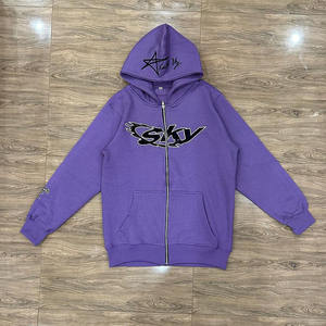 Sudadera con capucha de algodón recortada con bolsillos delanteros y cremallera de cara completa ligera con impresión de logotipo personalizado para mujeres y adultos, sudaderas con capucha de talla grande - Product Image 5