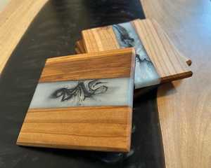 High Quality Wooden Resin <b>Coasters</b> Set Epoxy Cedar Acacia Wood Tea Coffee Cups <b>Drink</b> <b>Coasters</b> with Holder for Home - Product Image 4