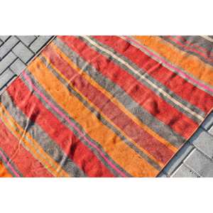 Tapis turc Vintage gris orange 3.8x5.3 pieds classique Boho tapis de jute à tissage plat pour salon Patchwork Design support en Latex - Product Image 5