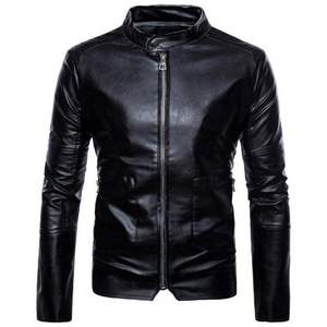 Veste de motard en cuir d'agneau véritable pour homme, taille américaine, col montant en toile, manteau d'hiver coupe-vent, personnalisable - Product Image 5
