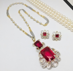 Magnifique ensemble de pendentifs en diamants américains pour femmes, pierres multicolores, boucles d'oreilles assorties, bijoux pour mariages, occasions spéciales, etc. - Product Image 1