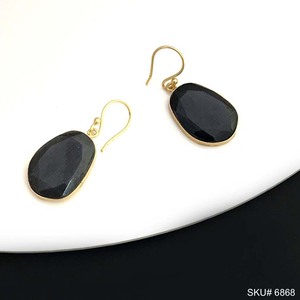 Vintage Trendy Gold-Plated Designer Drop <b>Earrings</b> <b>Black</b> Gemstone Geometric Stud Bezel Setting Inlay Brass Jewelry for Engagement - Product Image 1