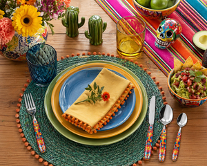 Durable Stainless Steel Flatware Set 24-pcs Mirror Polish Country Multicolor Flora Mexican Folklore Mexican Flower by Excelsa - Product Image 5