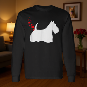 Maglietta a maniche lunghe per proprietari di Scottish Terrier per San Valentino con design a cuore e schiammati di cane - Prodotto promozionale - Product Image 3