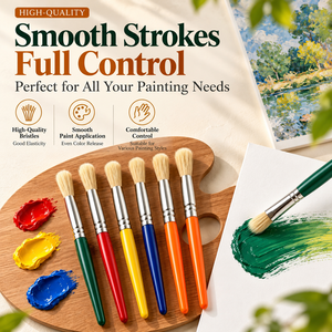 Ensemble de 6 pinceaux à poils de porc personnalisés, pinceaux plats et en forme de fillette pour la peinture acrylique et à l'huile, vente en gros OEM - Product Image 5