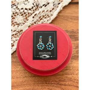 Tricia Leekity Kingman Ethnic Style Turquoise & Sterling <b>Silver</b> Drop <b>Earrings</b> Floral Pattern Flower Design for Gift - Product Image 1