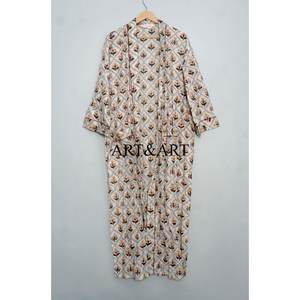 Women's Summer Boho Floral Print 100% Cotton Lightweight 3/4 Sleeve Soft <b>Kimono</b> Robe V-neck Pockets Front Logo Luxury Loungewear - Product Image 1