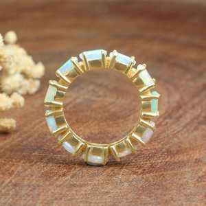 Natural Multifire Opal Gemstone <b>Ring</b> Ethiopian Opal Eternity Band Women October Birthstone 925 Sterling Silver 14K Gold Plated - Product Image 4