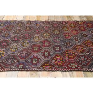 Grand tapis turc vintage Kilim 5,2x8,3 pieds, tapis géométrique arc-en-ciel en laine - Product Image 3