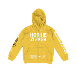 เสื้อฮู้ดซิปพรีเมียมสั่งทำพิเศษ ผ้าฝ้าย 100% สำหรับฤดูหนาว สีเหลือง ผ้าฟลีซ สตรีทแวร์ ยูนิเซ็กซ์ ไม่มีลาย สามารถพิมพ์ได้ ขายส่ง รับผลิตแบบ OEM ODM - Product Image 1