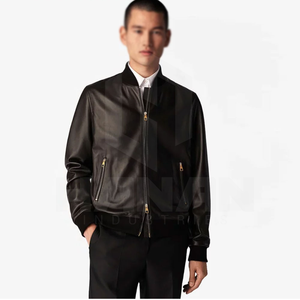 OEM แจ็กเก็ตหนังของผู้ชายเย็บแบบพรีเมี่ยมและมีตัวเลือกกระเป๋าซิปมากมายบุด้านในผ้าคอตตอนใส่สบาย - Product Image 6