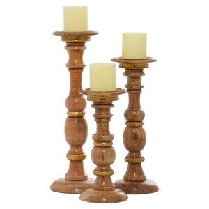 Portavelas de madera de acacia Natural de diseño de lujo, candelabro de madera pulido hecho a mano o portavelas - Product Image 6