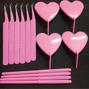 Pinzas profesionales para pestañas recubiertas de Color rosa, espejo para pestañas con logotipo personalizado de acero inoxidable, diseño en forma de corazón, espejo para maquillaje de pestañas - Product Image 1