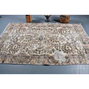 Clásico Beige verde Patchwork lana ecológica alfombra de pelo medio 5,3X8,5 pies hecho a mano Vintage estilo turco Tabriz respaldo de látex - Product Image 3