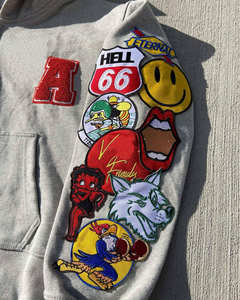 Conjunto Deportivo de Felpa Francesa de Algodón para Hombre, Diseño Nuevo, Invierno, Bordado con Parches Desgastados, Estilo Vintage, Lavado Ácido, Sudadera con Capucha y Pantalones Cortavientos - Product Image 3