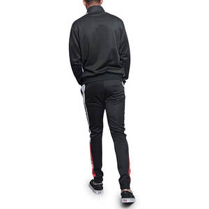 Ensemble de survêtement tendance pour homme, veste de sport à fermeture éclair et pantalon de survêtement à taille ajustable pour athlètes urbains, rayures victorieuses noires - Product Image 4
